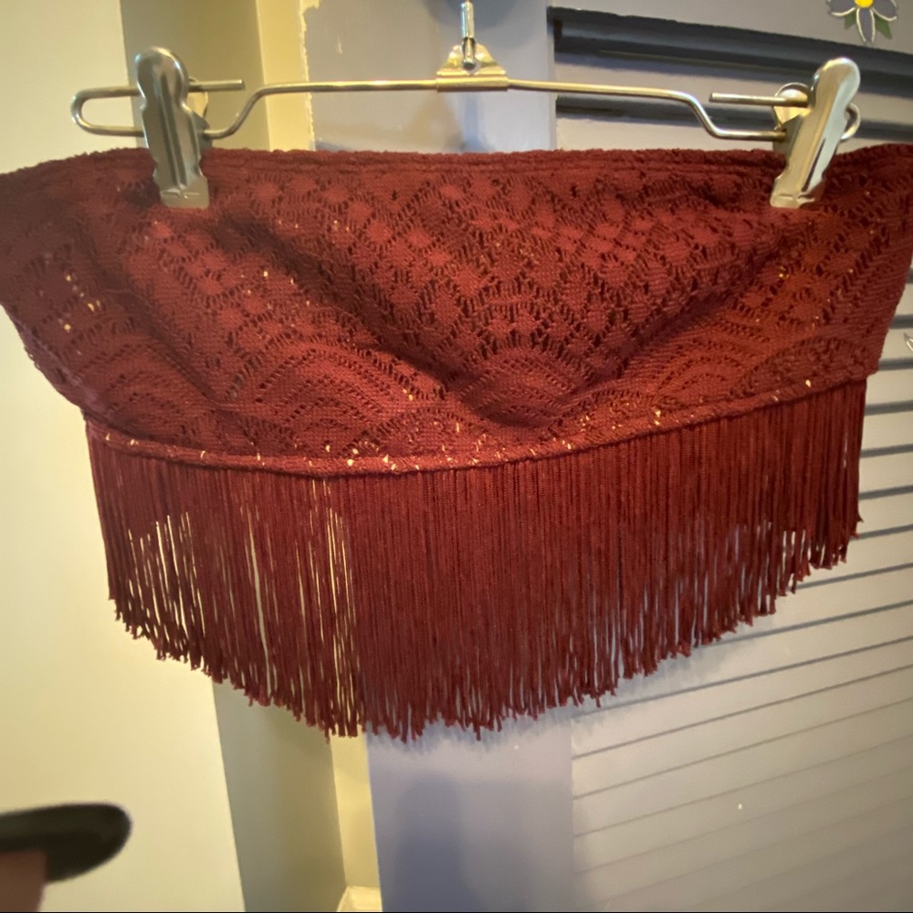 burgundy fringed bandeau top